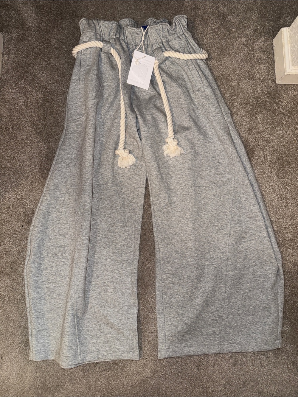 Aelfric Eden Gray Super Baggy Wide-Leg Sweatpants with Rope Drawstring